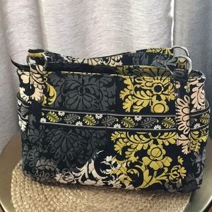VERA BRADLEY RETIRED SHOULDER BAG BAROQUE QUILTED BLACK GRAY CITRON STRUCTURED